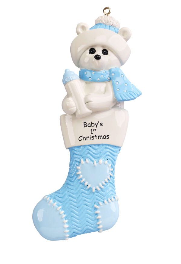 Polar Bear in Blue Stocking Christmas Tree Ornament
