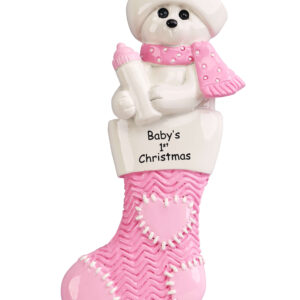 Polar Bear in Pink Stocking Christmas Tree Ornament