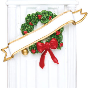 Personalized White Door wreath Christmas Tree Ornament