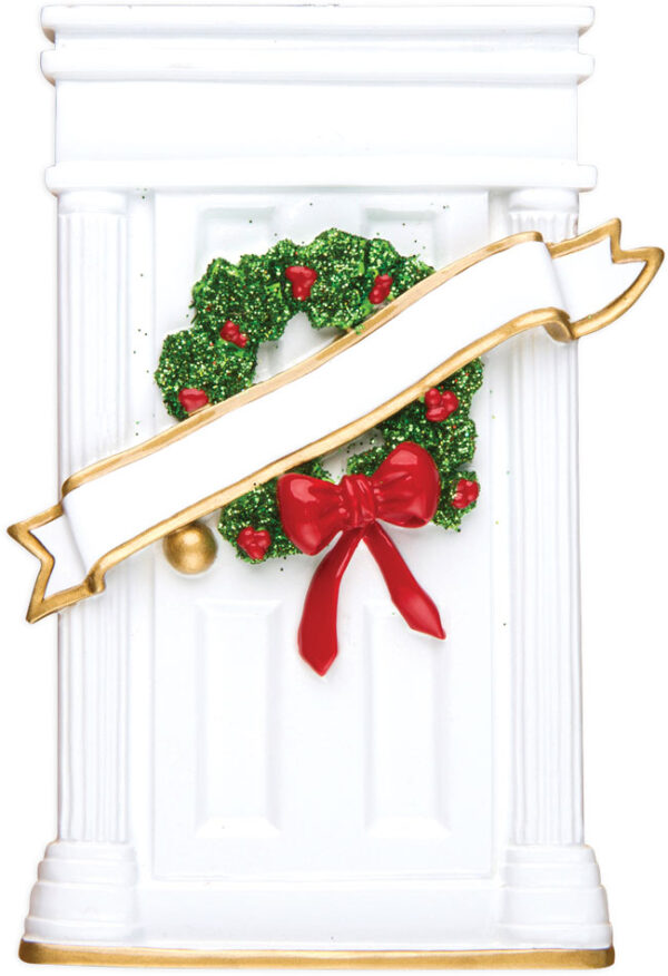 Personalized White Door wreath Christmas Tree Ornament