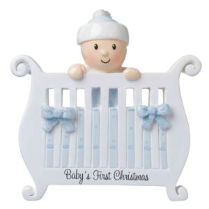 Baby Boy in Crib Personalized Christmas Ornament