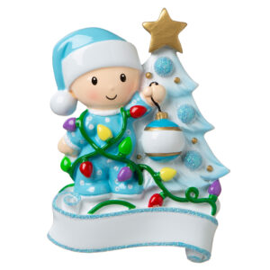 Baby Tangled In Lights Decorating Christmas Tree Ornament
