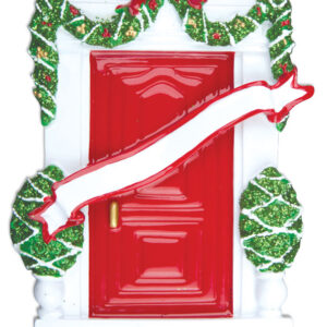 Personalized Red Door with Banner Christmas Tree Ornament
