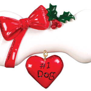 Dog Bone with Bow Personalized Christmas Tree Ornament