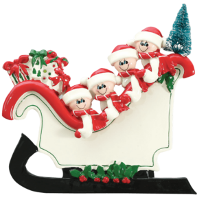 Sleigh Family of 4 Christmas Tree Ornament