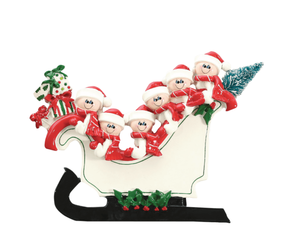 Sleigh Family of 6 Christmas Tree Ornament