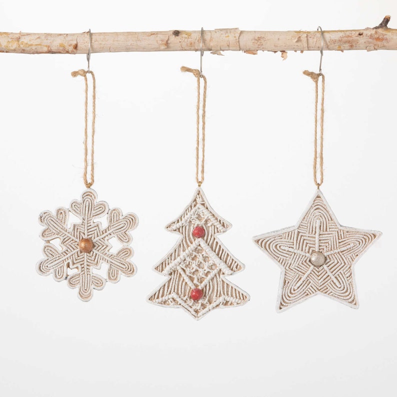 Macrame-inspired ornaments, Boho chic decorations