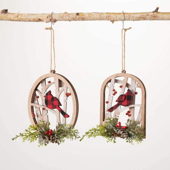 Hand-painted cardinal and flowers ornament